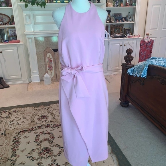 NWOT Finders Keepers Front Tie Halter Neck Sheath Dress in Pink Size 10 - Picture 7 of 9